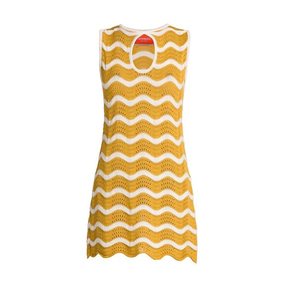 La Doublej 'Wavy' Tan Cotton Crochet Mini Dress Size XS - Picture 1 of 4